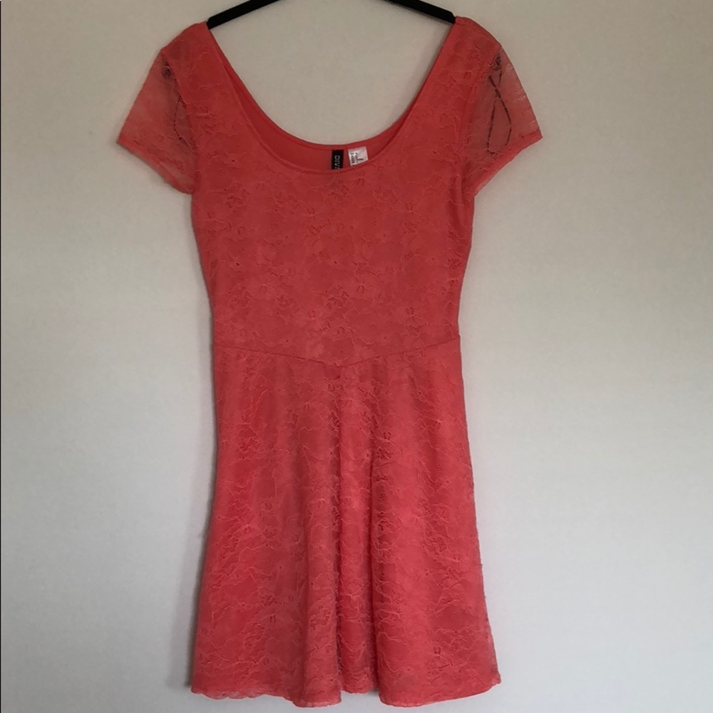 H&M pink lace skater dress